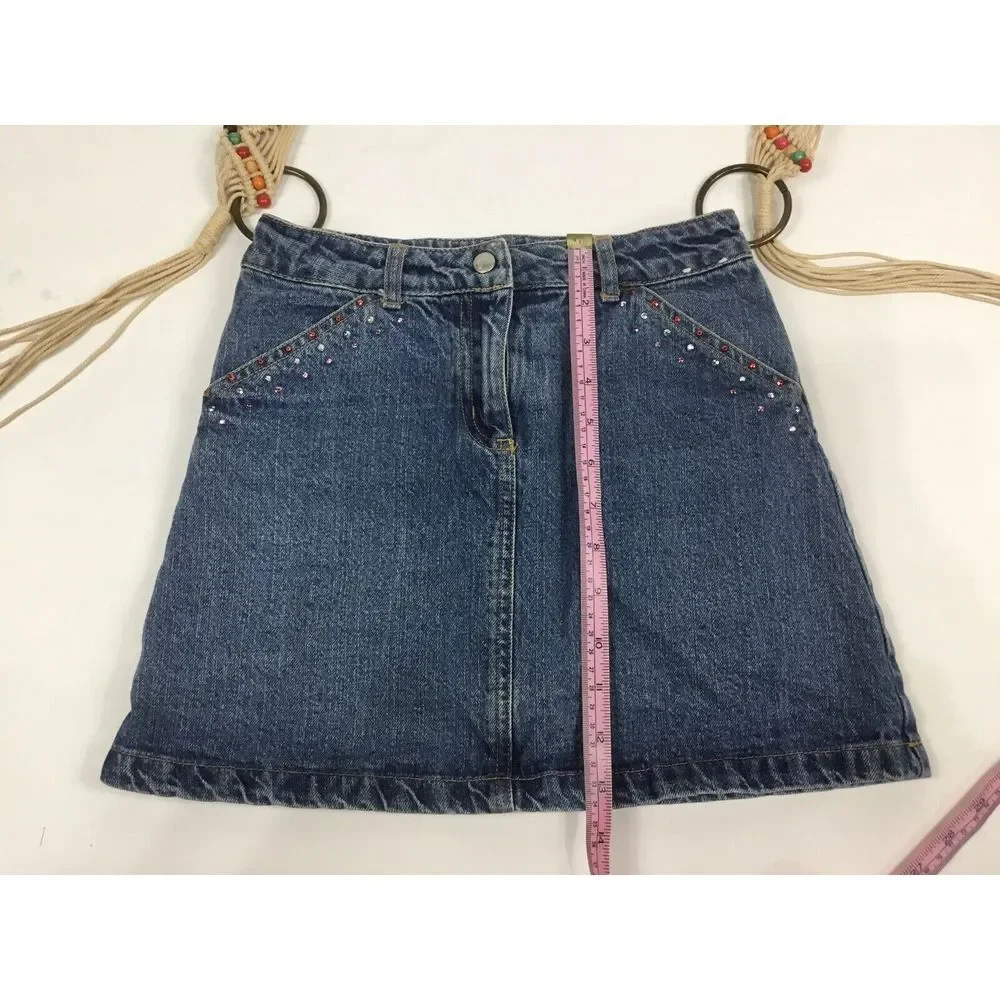 Pocketbook Macrame Handmade‎ Skirt Handbag Boho Denim Tote Rinestones Pockets
